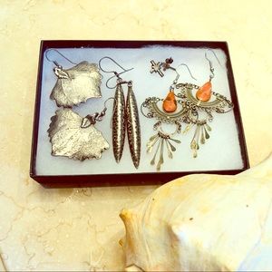 Lot of 4 pairs boho silver earrings